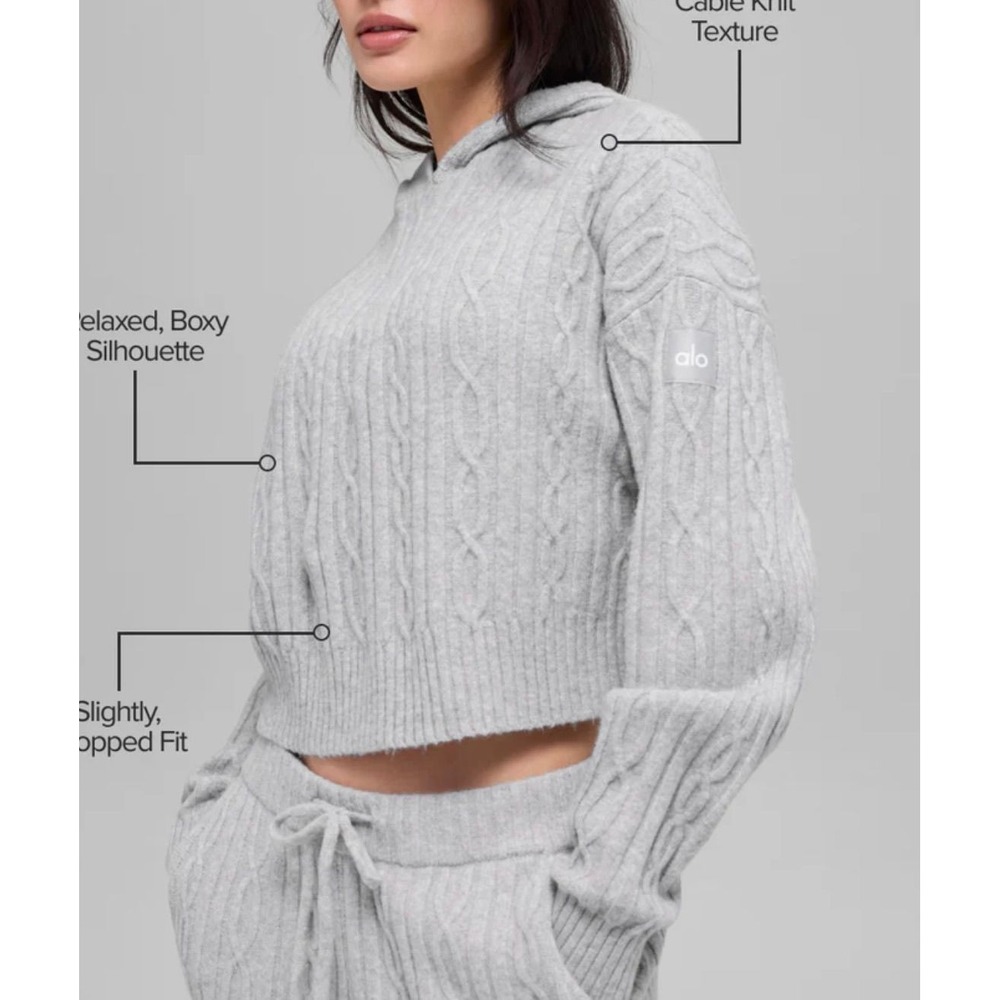 Alo Cable Knit Winter Bliss Cropped Hoodie Sz S